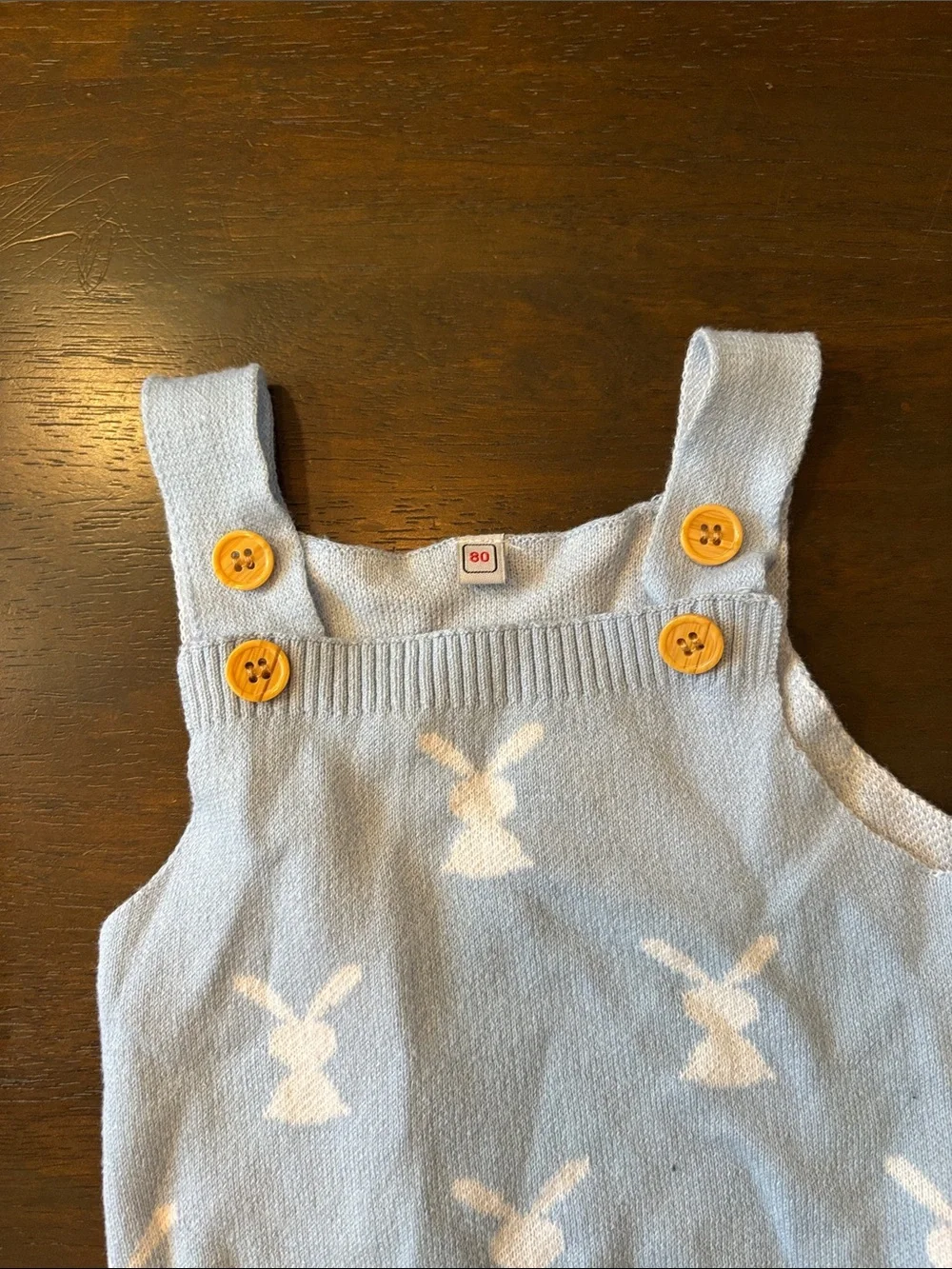 Amazon Blue Knit Bunny One-Piece with Yellow Buttons